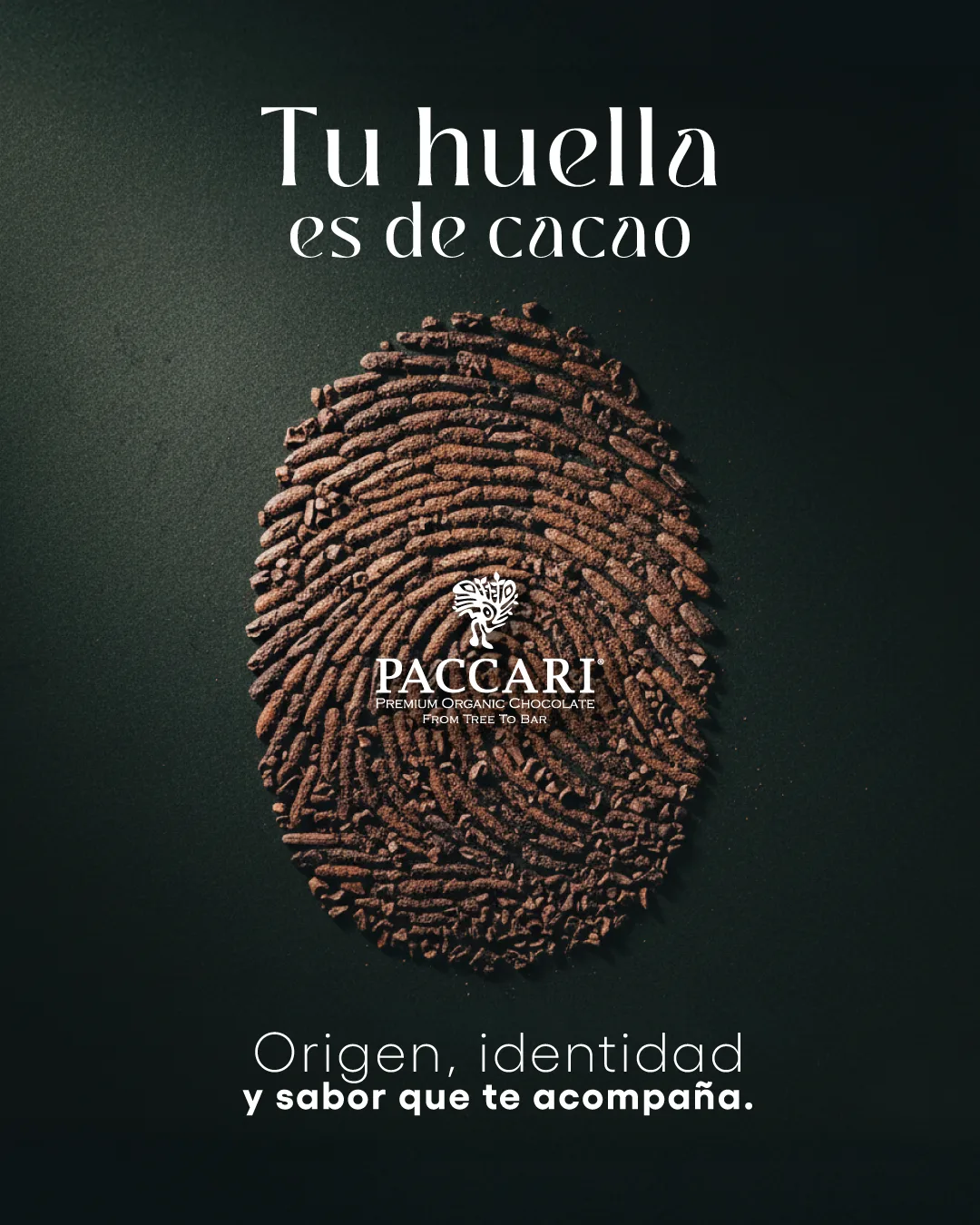 Pieza de Paccari: una huella dactilar formada con nibs de cacao